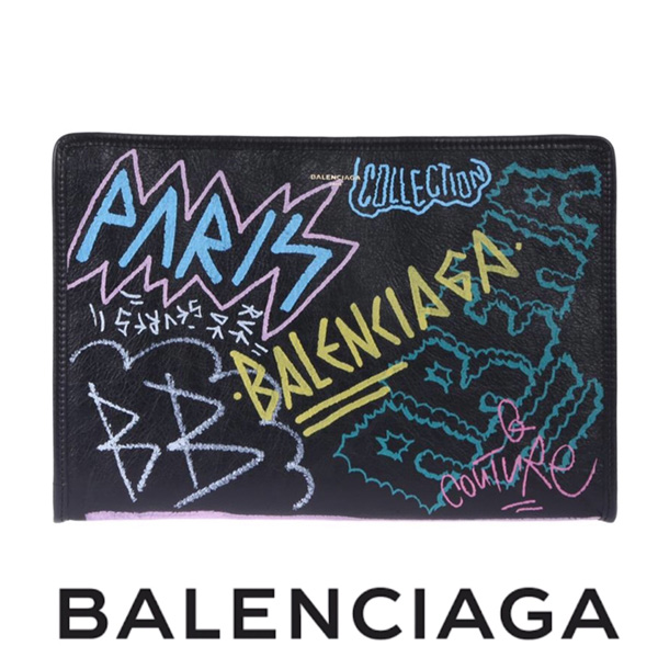 バレンシアガ クラッチバッグ コピー Bazar Graffiti Clutch in Arena Leather 8112319